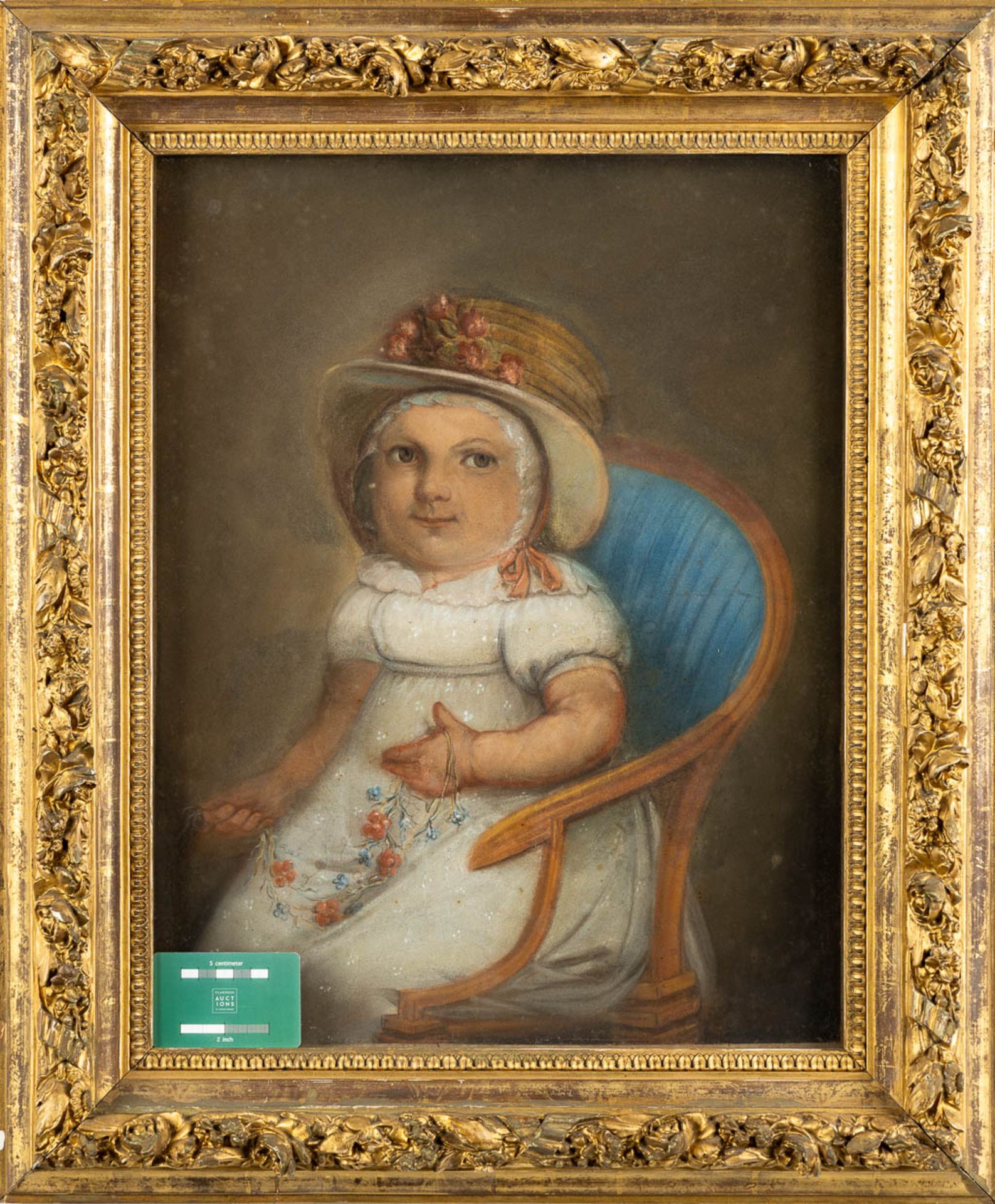 Portrait of a girl, pastel on paper. 19th C. (W:40 x H:50 cm) - Image 2 of 7