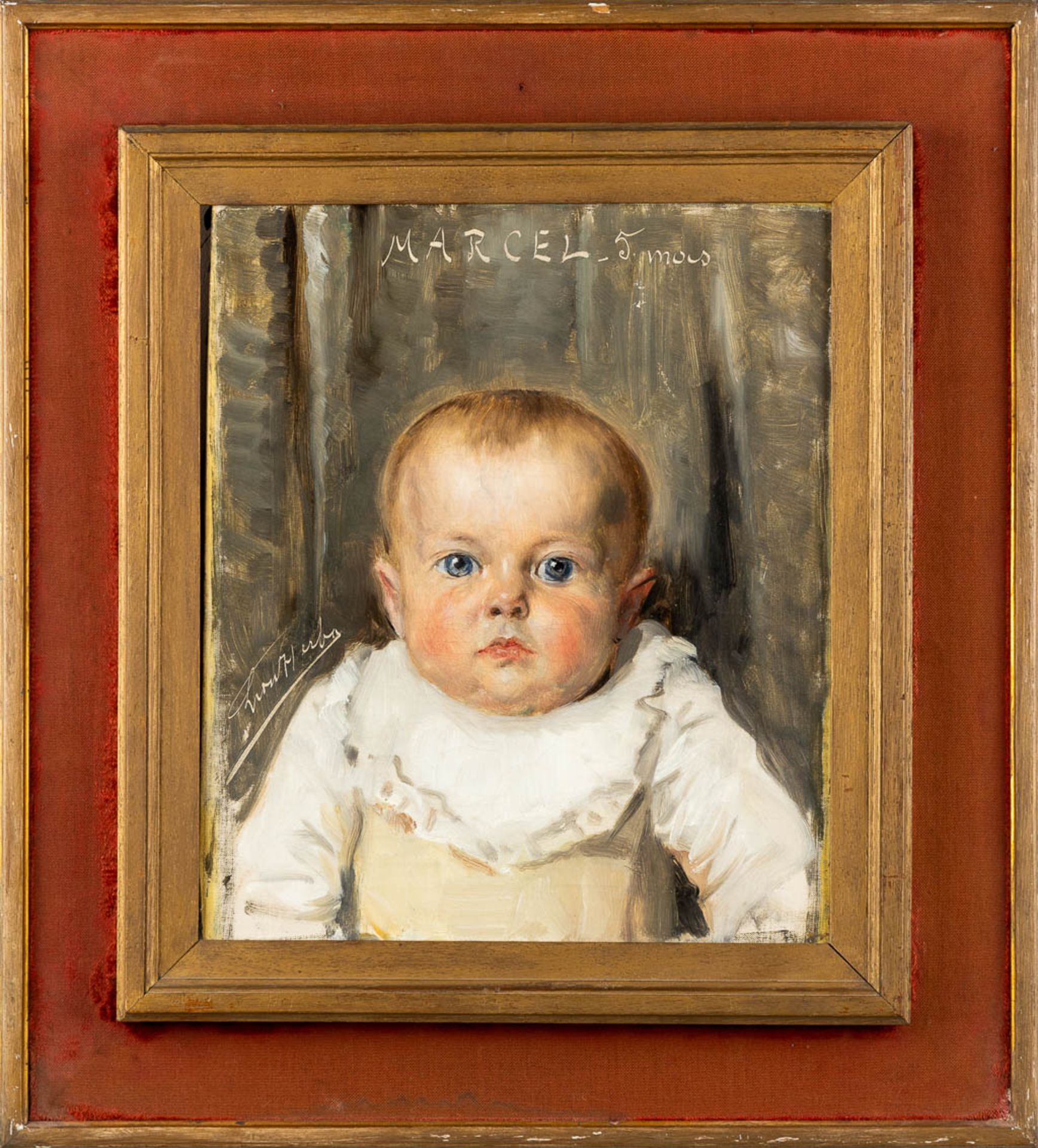 Léon HERBO (1850-1907) 'Marcel - 5 mois' oil on canvas. (W:32 x H:38 cm) - Image 3 of 7