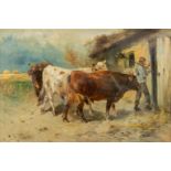 Henry SCHOUTEN (1857/64-1927) 'Farmer and his cows' oil on canvas. (W:90 x H:60 cm)