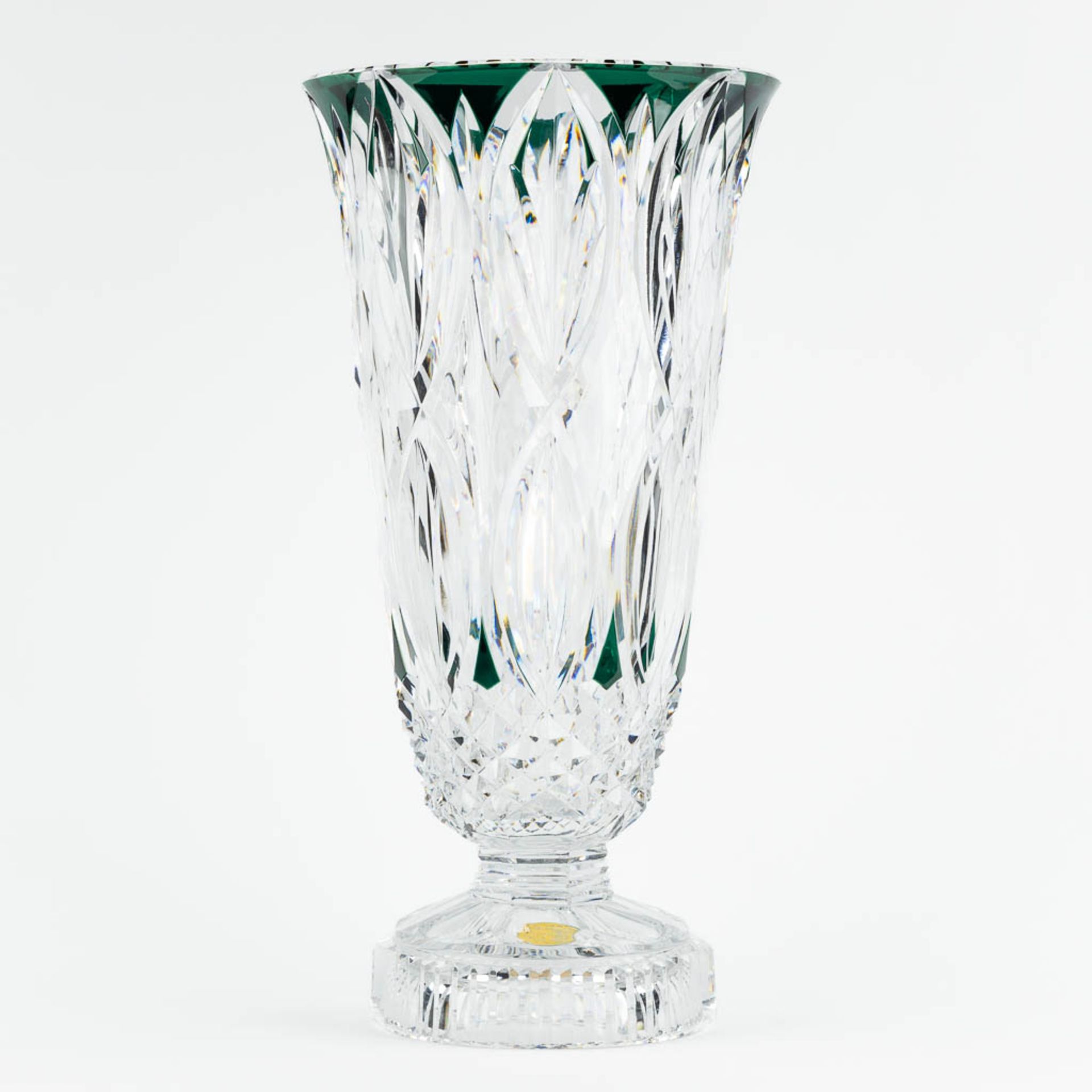 Val Saint Lambert, an exceptionally large vase, cut and coloured crystal. (H:56 x D:28,5 cm)