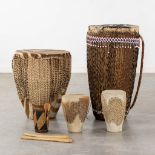 Five large 'Tambour', Zebra skin drums. Africa 20th C. (H:70 x D:42 cm)