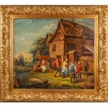 A painting, 'Fête du village', after an antique. Nicely framed. (W:85 x H:76 cm)
