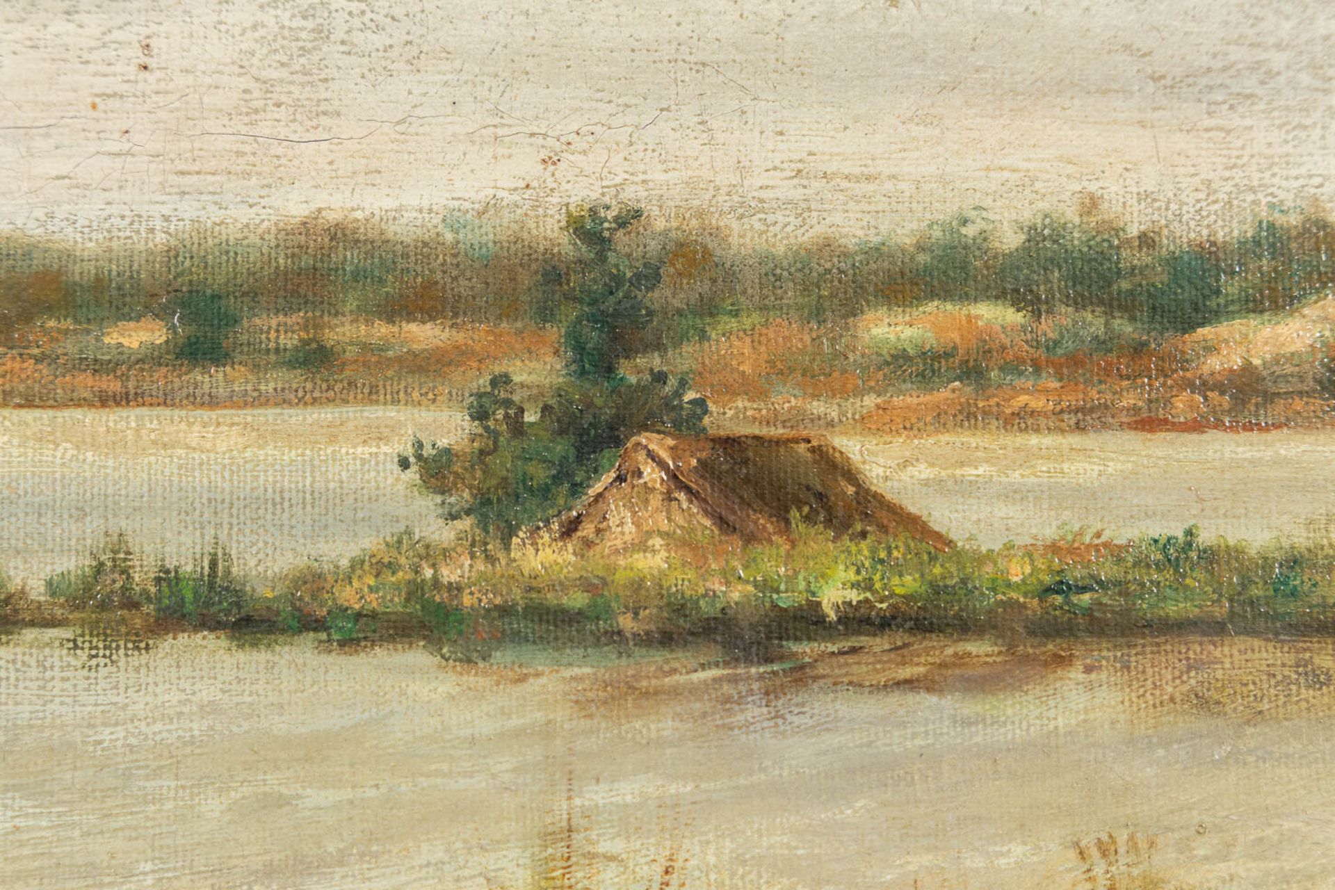 Georges VAN NUFFEL (XIX) 'Dog chasing ducks' oil on canvas. (W:100 x H:70 cm) - Image 6 of 9