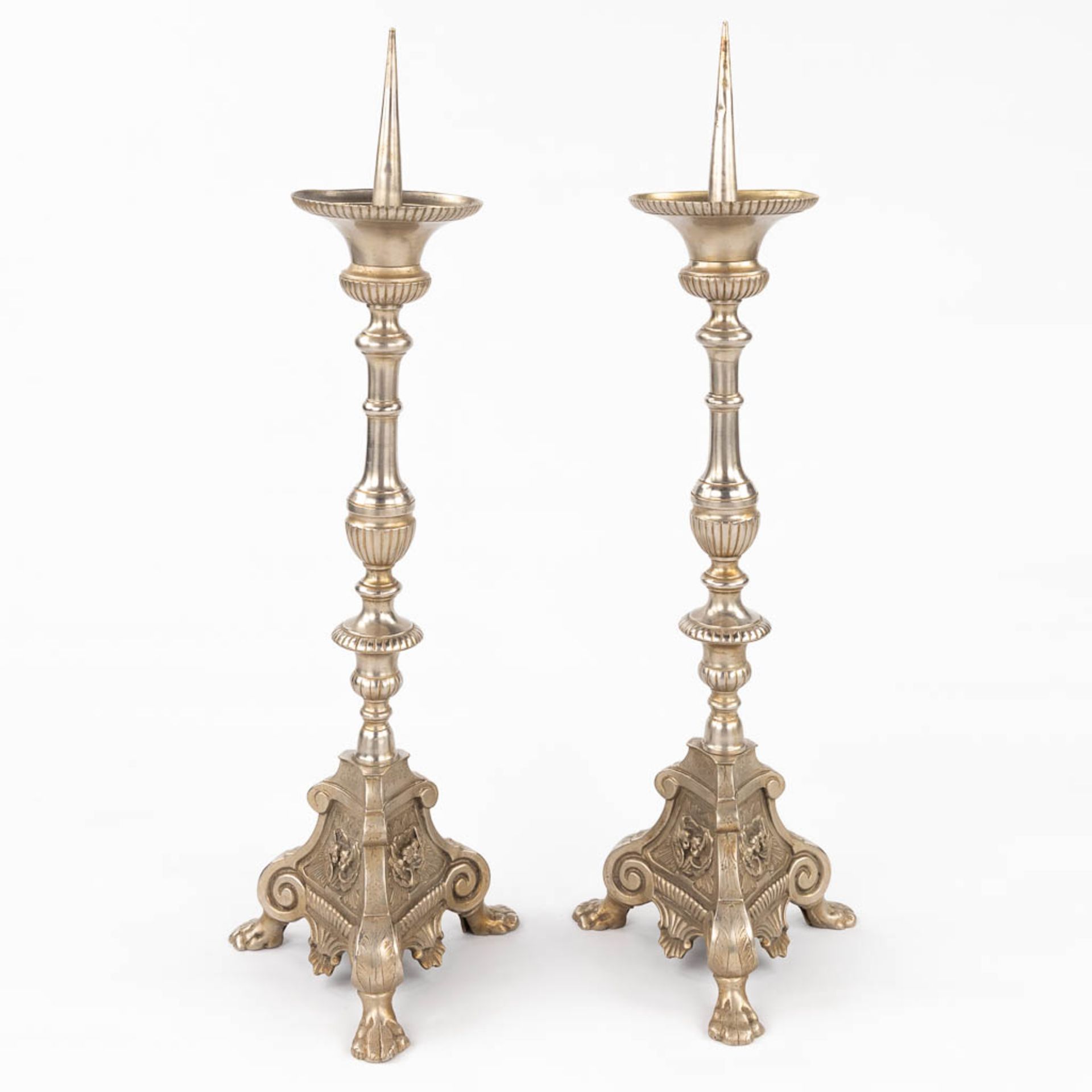 A pair of silver-plated church candlesticks. (H:70 cm) - Image 3 of 8