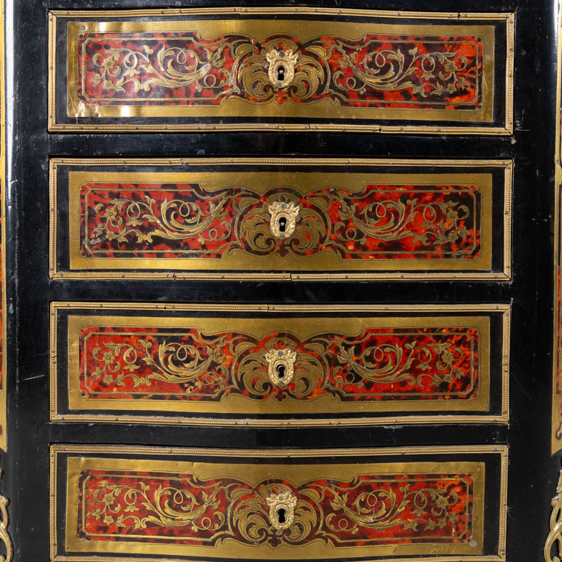 A Boulle inlay secretaire cabinet, Napoleon 3 period, 19th C. (L:36 x W:75 x H:122 cm) - Image 12 of 18