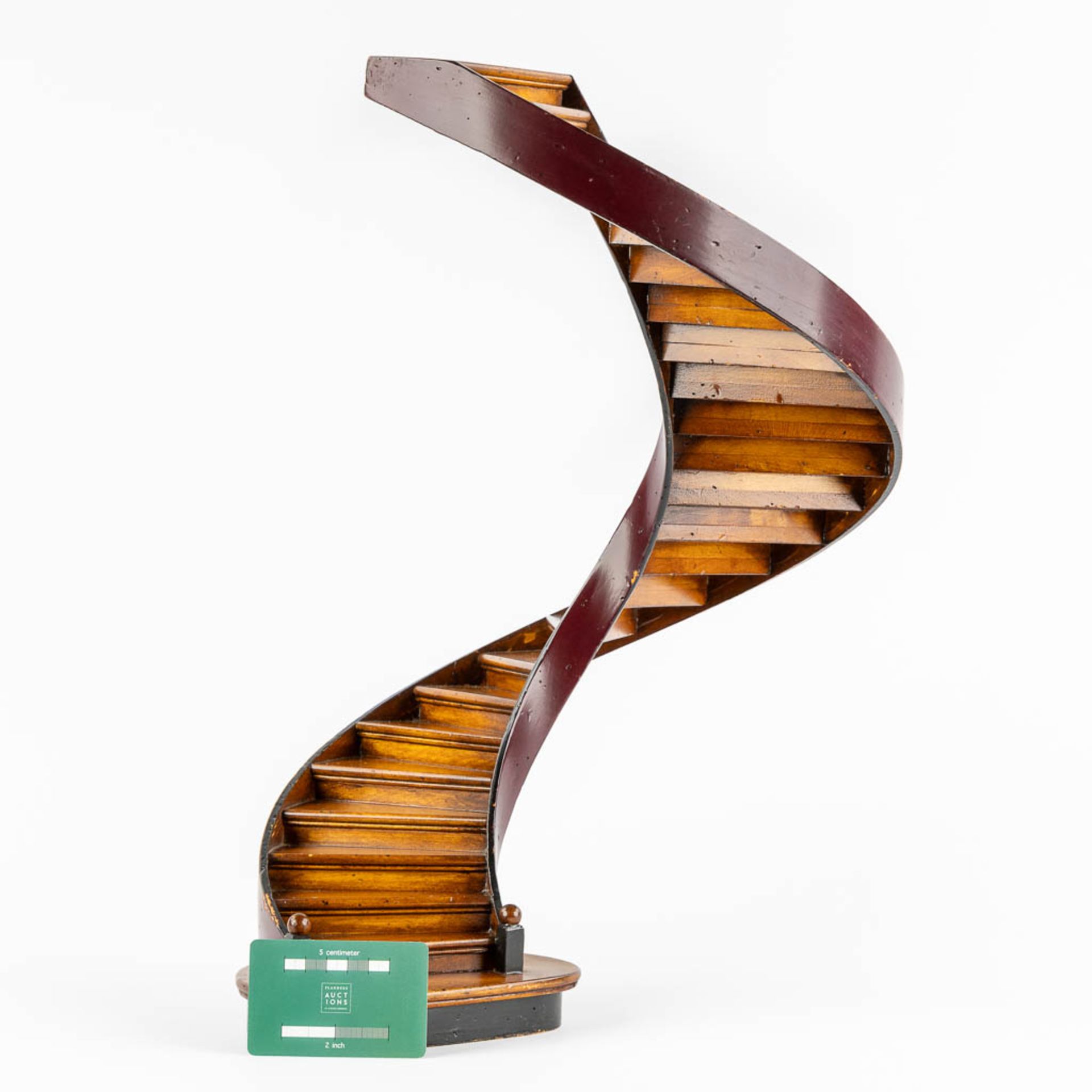 An architectural model of a revolving staircase, wood. 20th C. (H:47,5 x D:29 cm) - Image 2 of 11