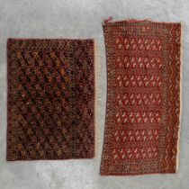 Two Oriental hand-made carpets, Bokhara. (L:146 x W:73 cm)