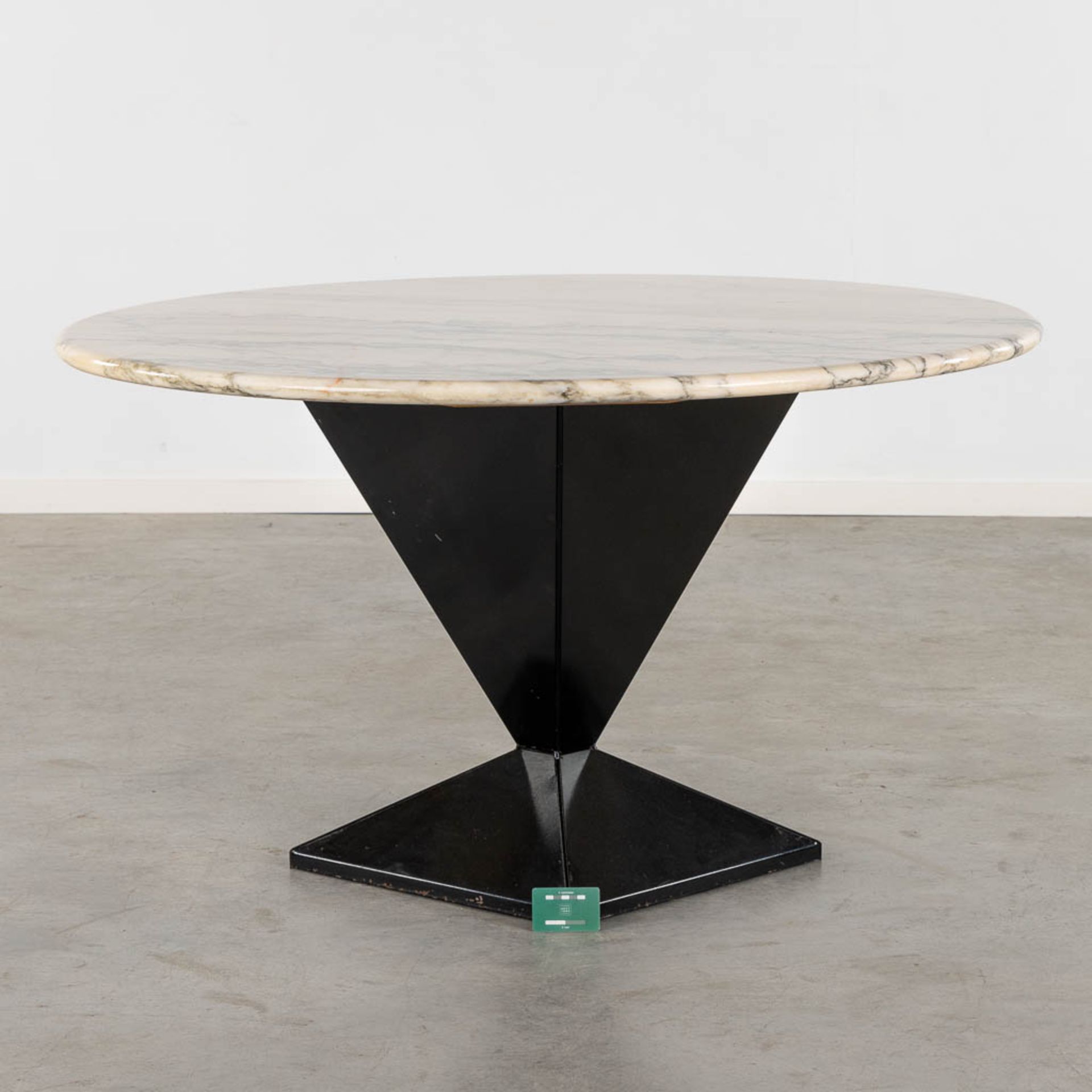A mid-century table with marble top and a patinated metal base. Circa 1960-1970. (H:73 x D:130 cm) - Image 2 of 9
