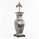 A decorative table lamp in Oriental style, metal, 20th C. (L:18 x W:18 x H:70 cm)