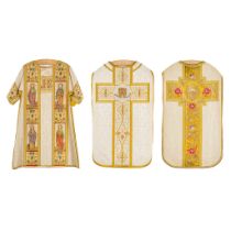 A Dalmatic and two Roman Chasubles, Images of the 4 Evangelists, The Lamb of God.