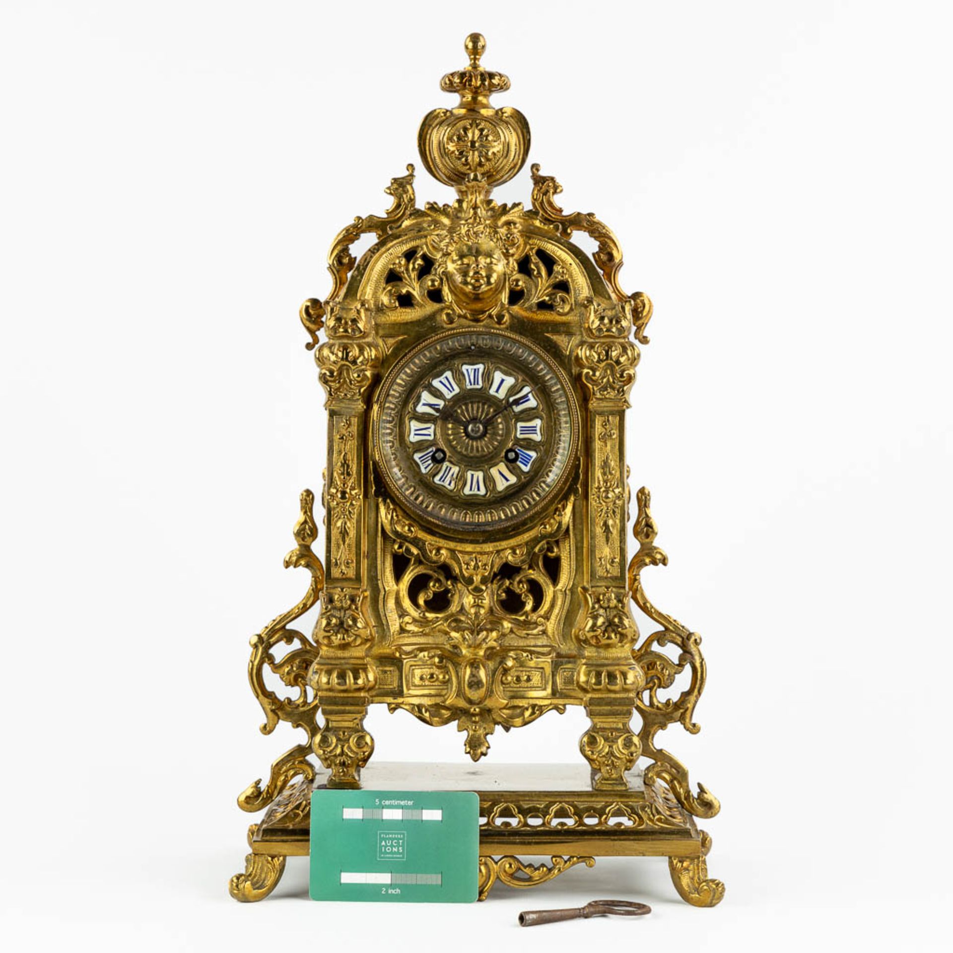 A mantle clock, gilt bronze. 20th C. (L:16 x W:25 x H:45 cm) - Bild 2 aus 13