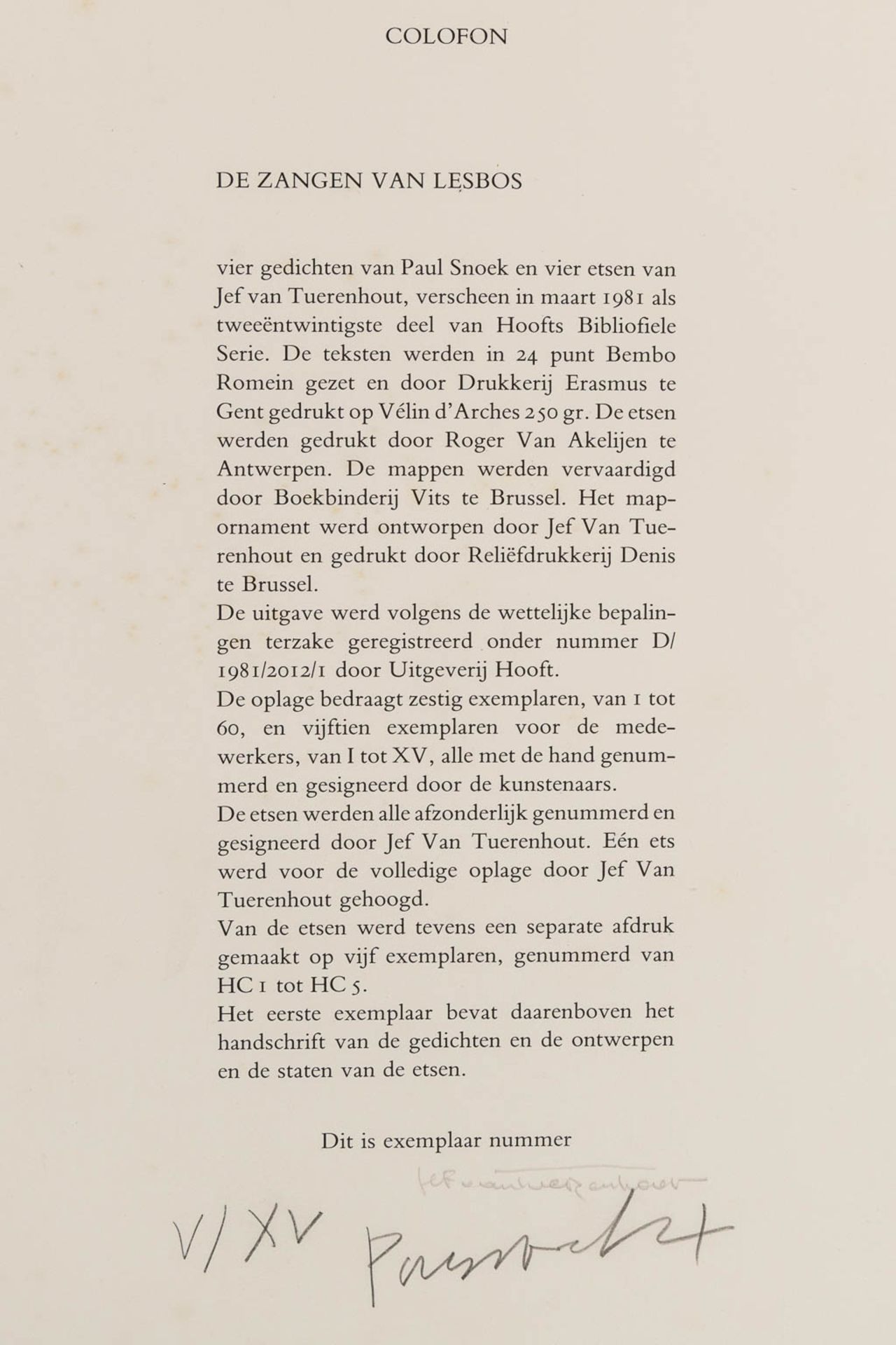 Jef VAN TUERENHOUT (1926-2006) &amp; Paul SNOEK (1933-1981) 'De Zangen van Lesbos'. (W:53 x H:67 cm) - Image 14 of 14