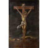 An antique painting 'Jesus Hanging From The Cross' oil on canvas. 18th C. (W:58 x H:89 cm)