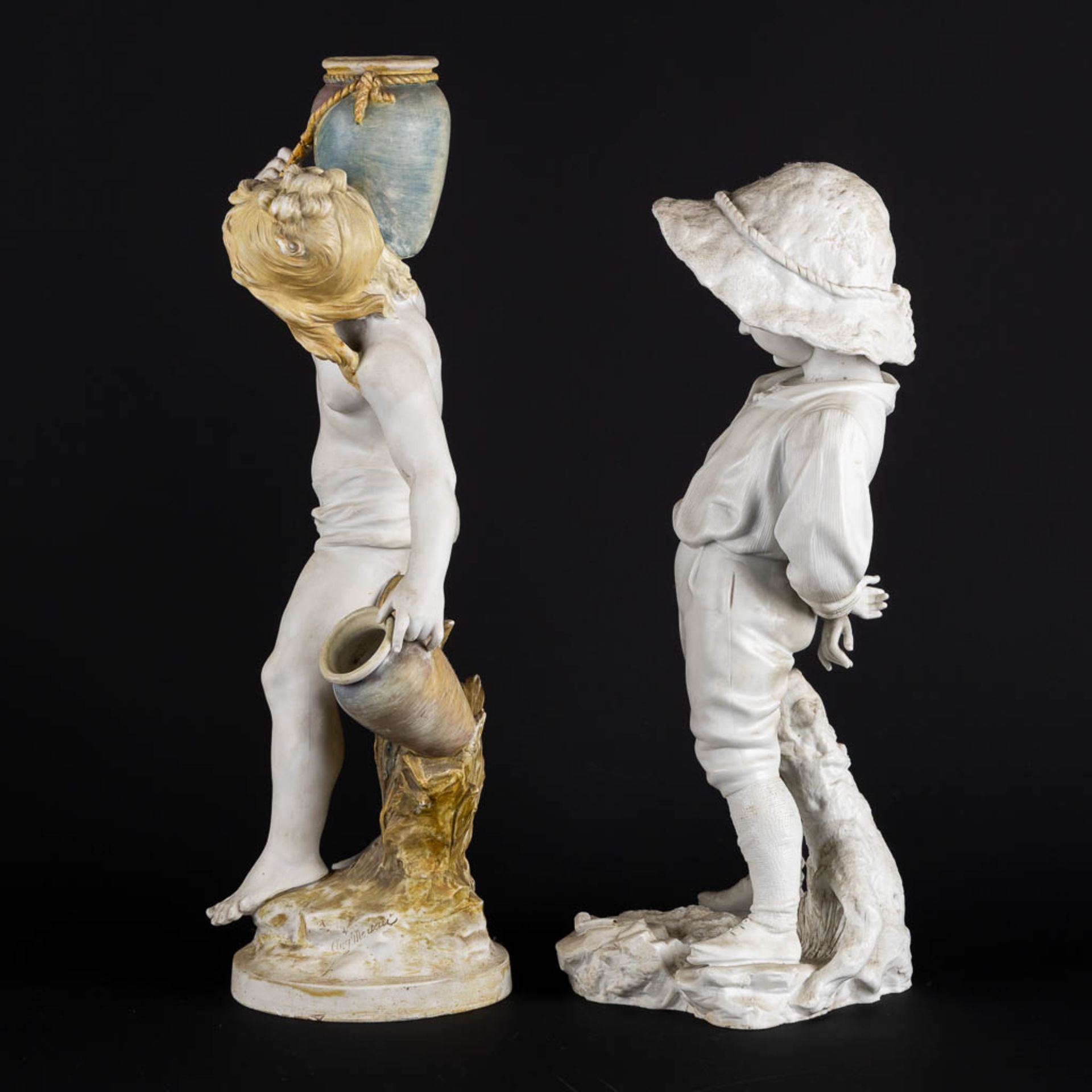 Auguste MOREAU (1834-1917) 'Two figurines' porcelain, Sèvres marks. (H:43 cm) - Image 6 of 15
