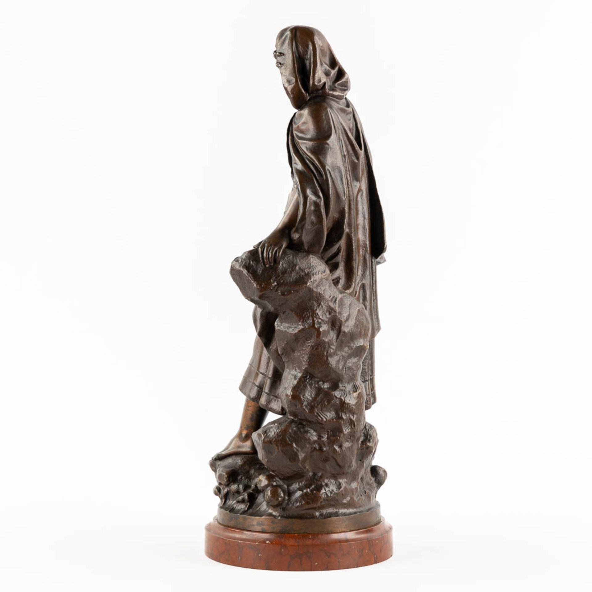 Eutrope BOURET (1833-1906) 'Lady with flowers' patinated bronze on a marble base. (L:19 x W:17 x H:4 - Image 6 of 11