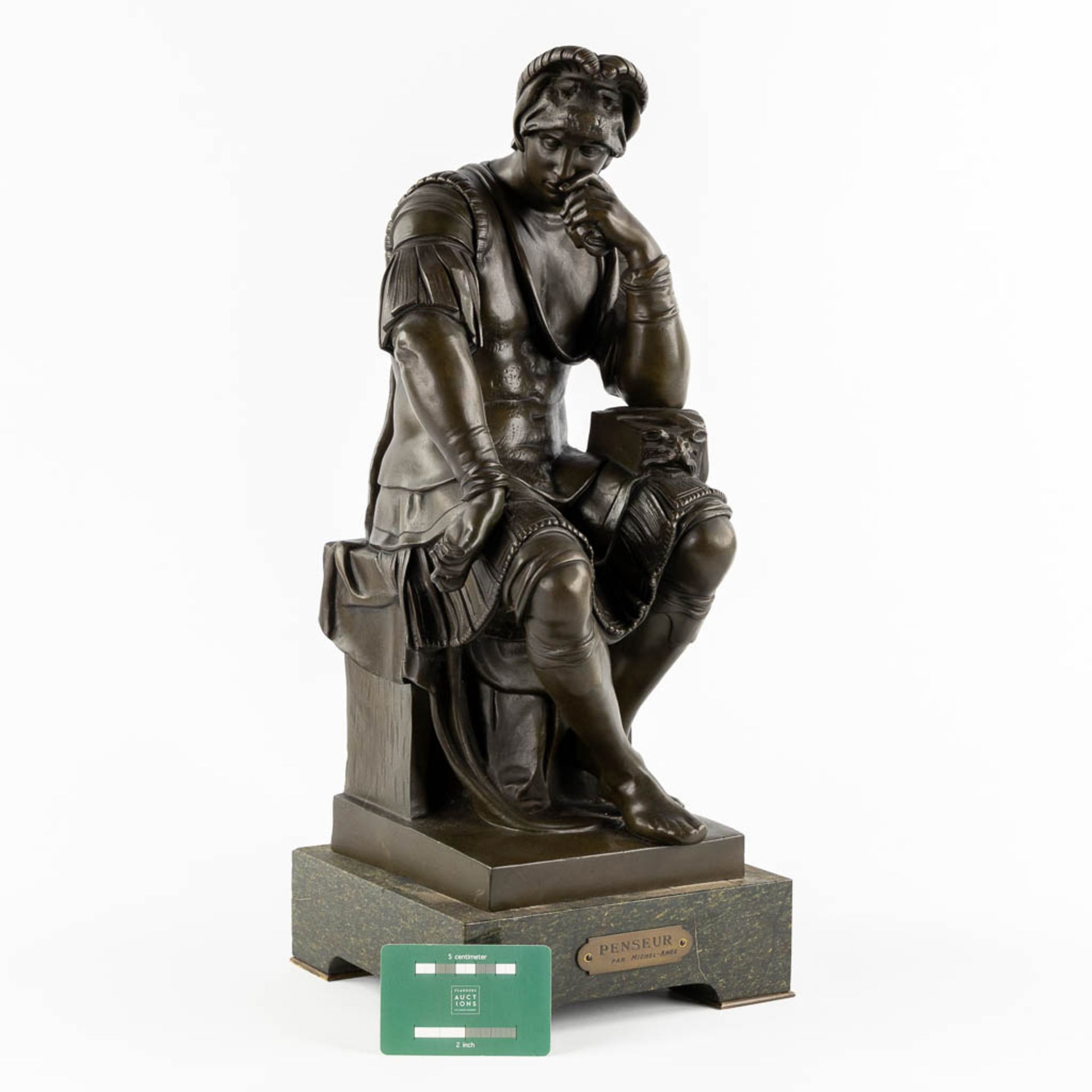 After Michelangelo, 'Lorenzo Di Medici', patinated bronze. (L:23 x W:19 x H:46 cm) - Bild 2 aus 10