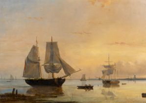 Egide LINNIG (1821-1860) 'Harbor View' oil on panel. (W:70,5 x H:50 cm)