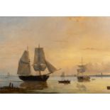 Egide LINNIG (1821-1860) 'Harbor View' oil on panel. (W:70,5 x H:50 cm)