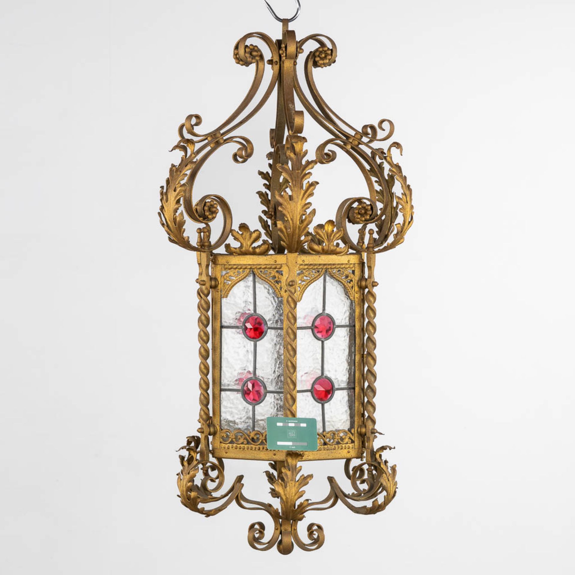 A decorative Lantern, gilt metal and stained glass. (H:96 x D:48 cm) - Bild 2 aus 7