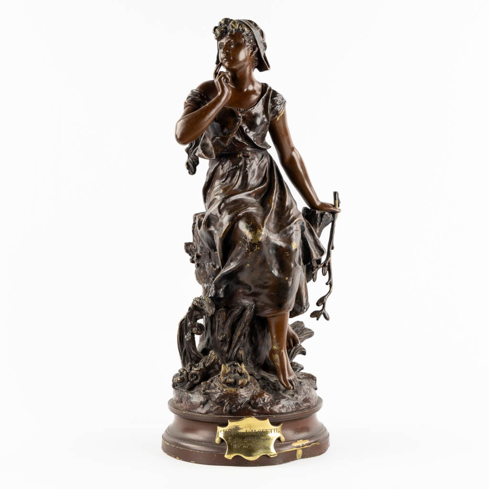 Hippolyte MOREAU (1832-1927) 'Chant De Lalouette' patinated bronze. (L:23 x W:27 x H:59 cm) - Image 4 of 20