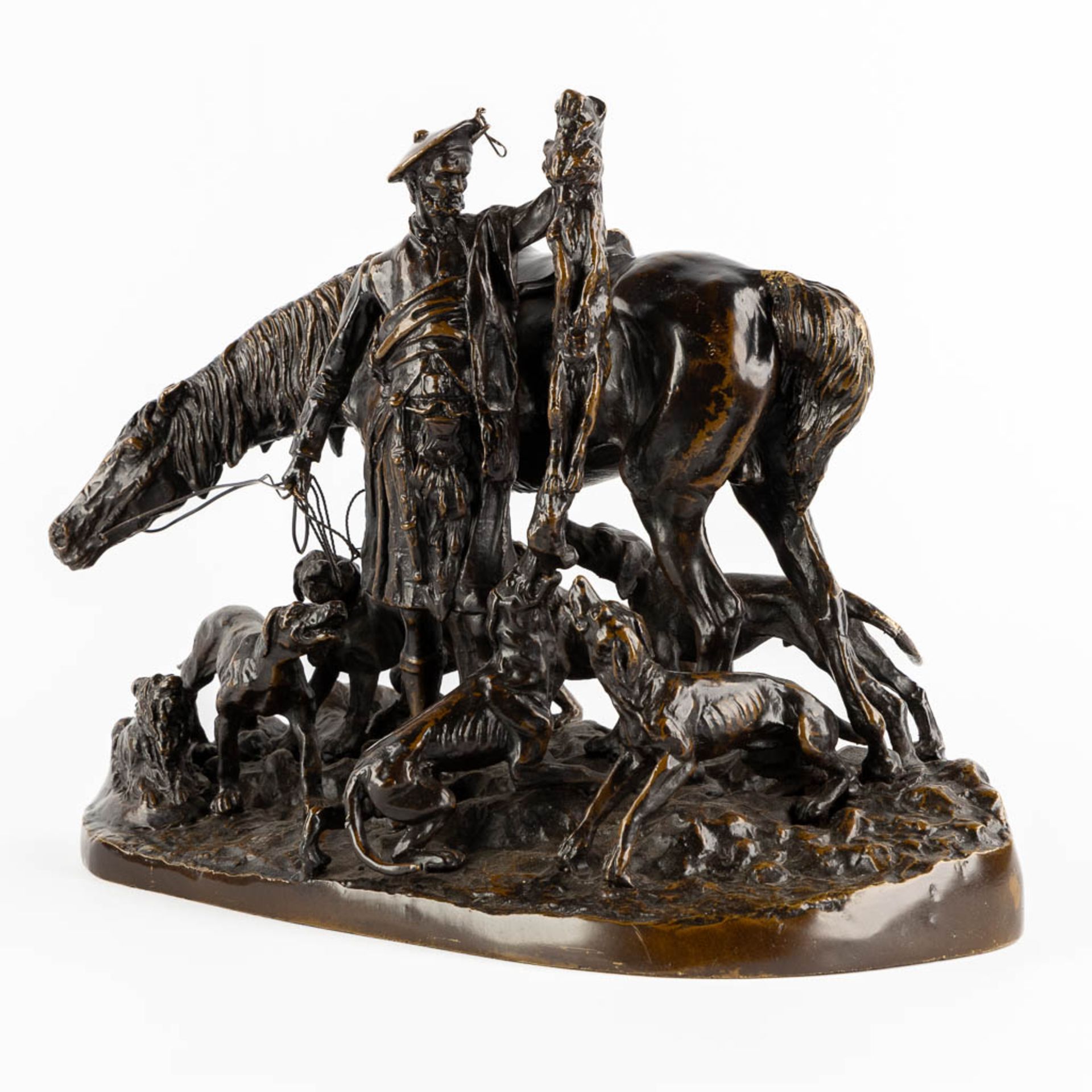 Pierre-Jules MÈNE (1810-1879) 'Hunting Scene with Scottish Figurine' patinated bronze. (L:20 x W:35 - Bild 3 aus 14