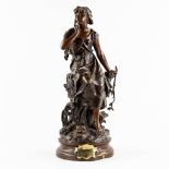 Hippolyte MOREAU (1832-1927) 'Chant De Lalouette' patinated bronze. (L:23 x W:27 x H:59 cm)
