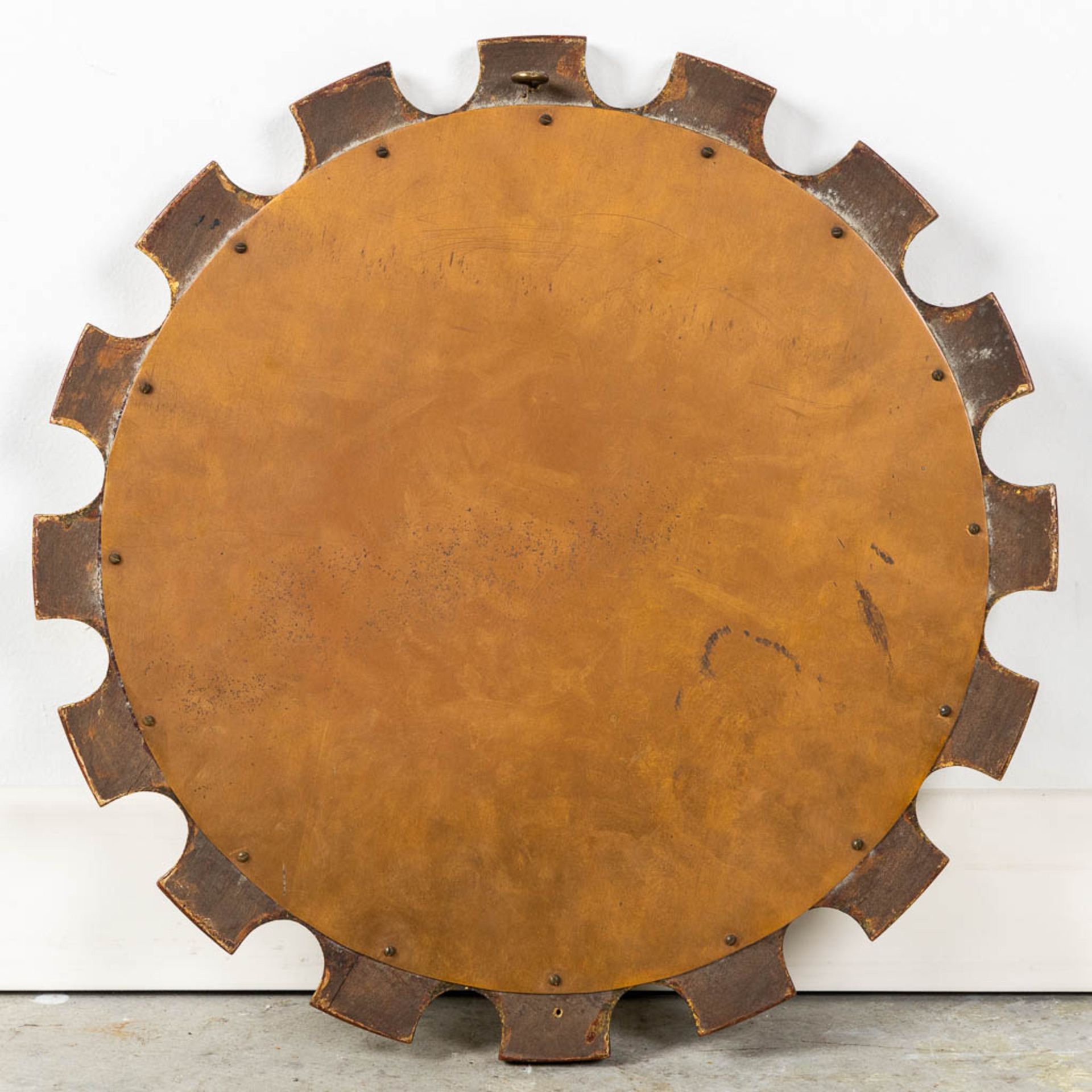 A mid-century sunburst mirror, sculptured wood inlaid with glass diamond shapes. (D:33 cm) - Image 6 of 6