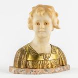 Bust of a Young Lady, gilt bronze and sculptured alabaster. Signed Cecchelli. (L:12 x W:26 x H:28 cm