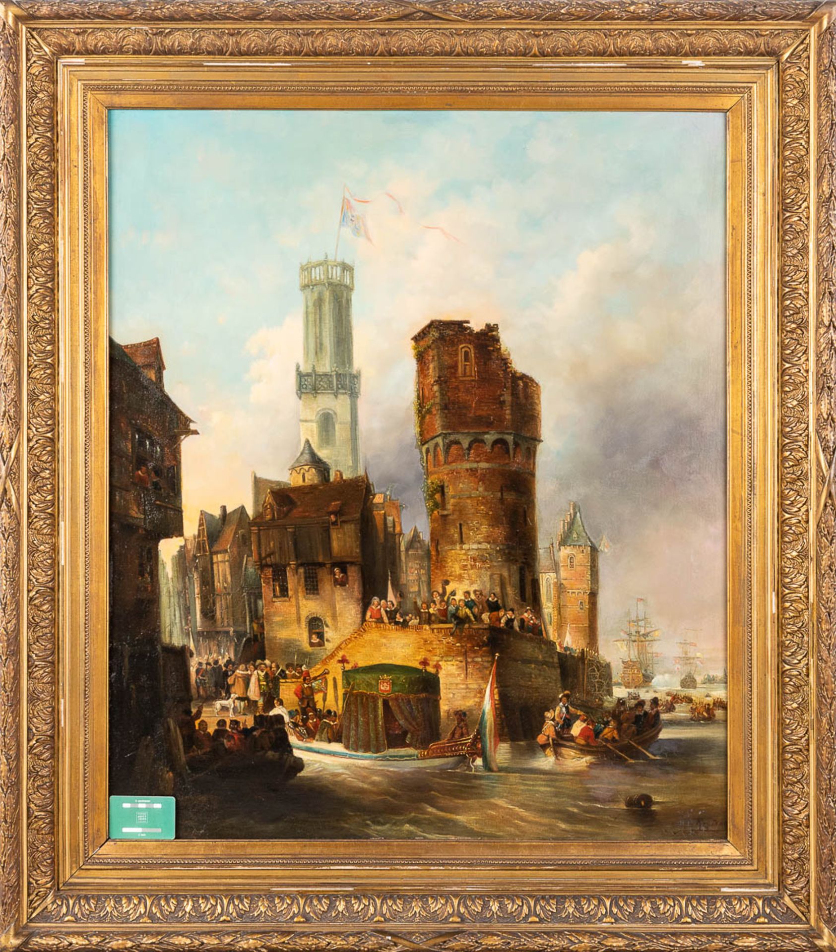 After Jan Michiel RUYTEN (1813-1881) 'Return to a Dutch city' oil on panel. Circa 1950. (W:82 x H:96 - Bild 2 aus 10