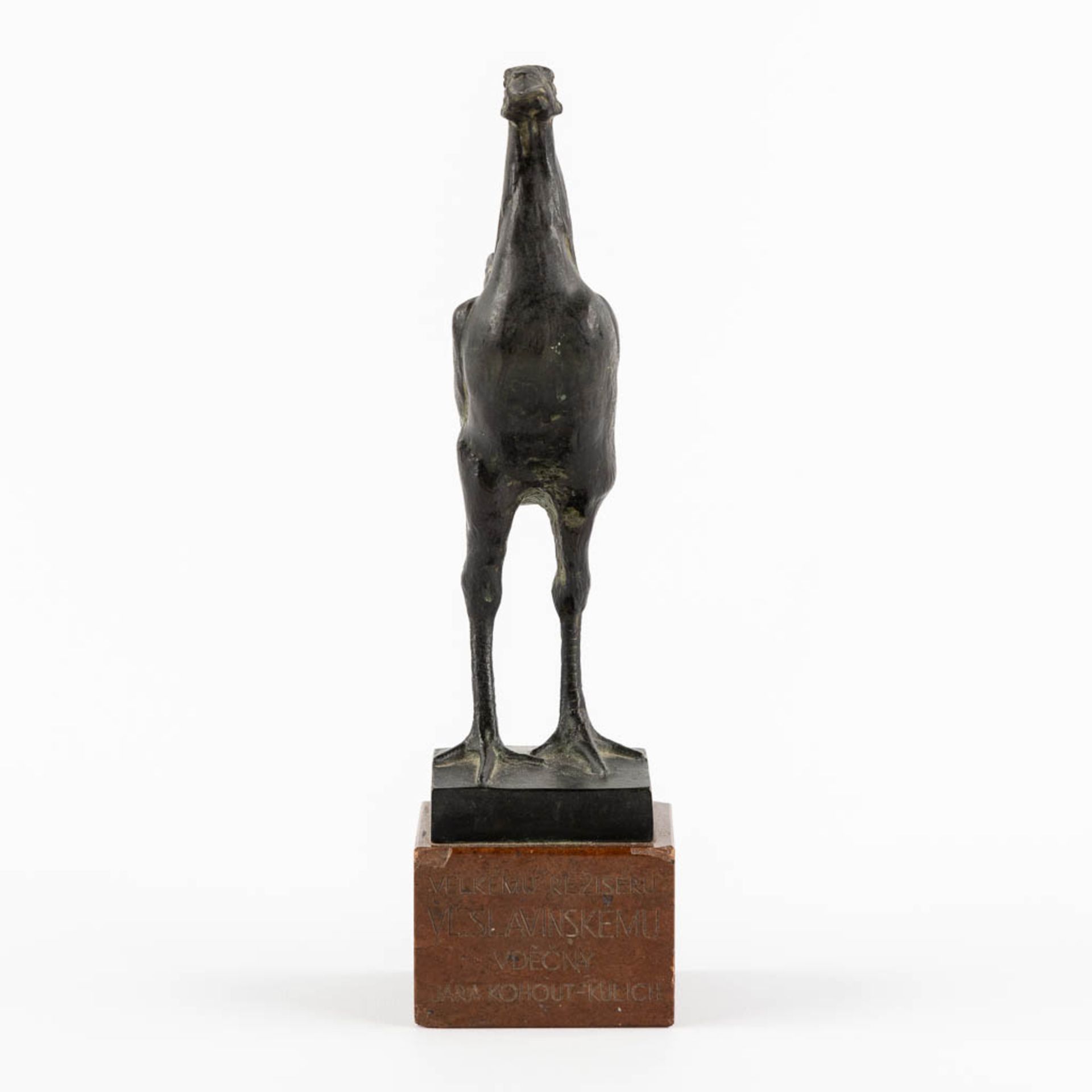 K. STACHOWSKY (XIX-XX) 'Rooster' patinated bronze on marble. (L:15 x W:7 x H:26 cm) - Image 3 of 11