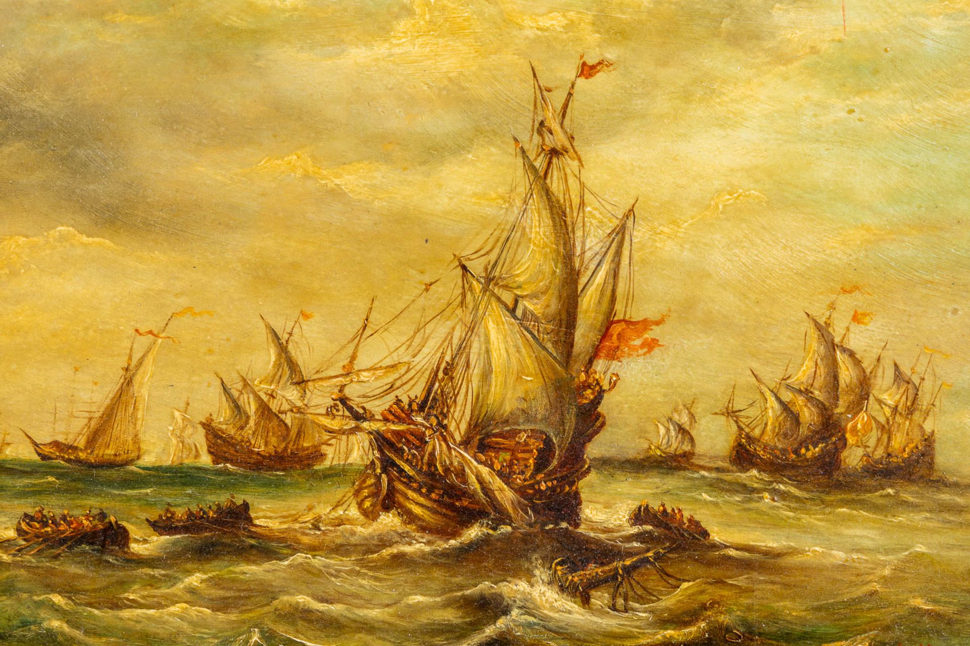 An antique painting 'Marine' English or Dutch School, Oil on panel. Signed Guding. 19th C. (W:27 x H - Bild 4 aus 7