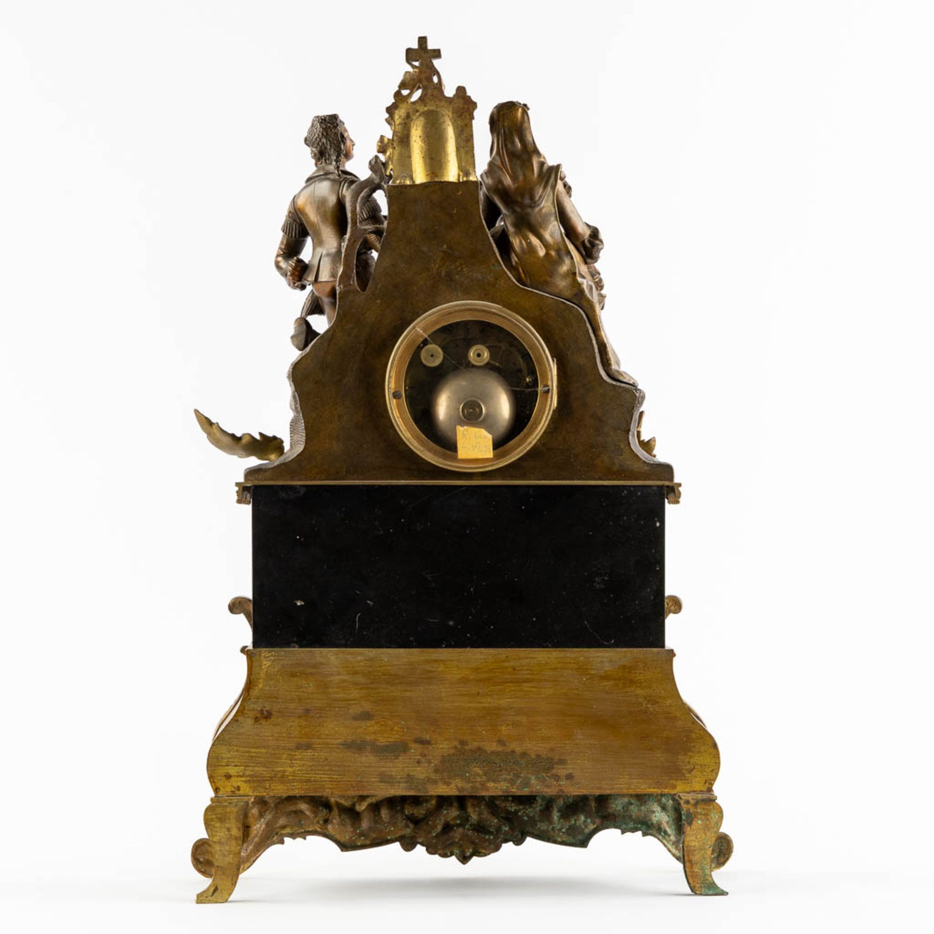 An antique mantle clock 'The Prayer', patinated and gilt bronze, black marble. 19th C. (L:12 x W:33 - Image 5 of 12