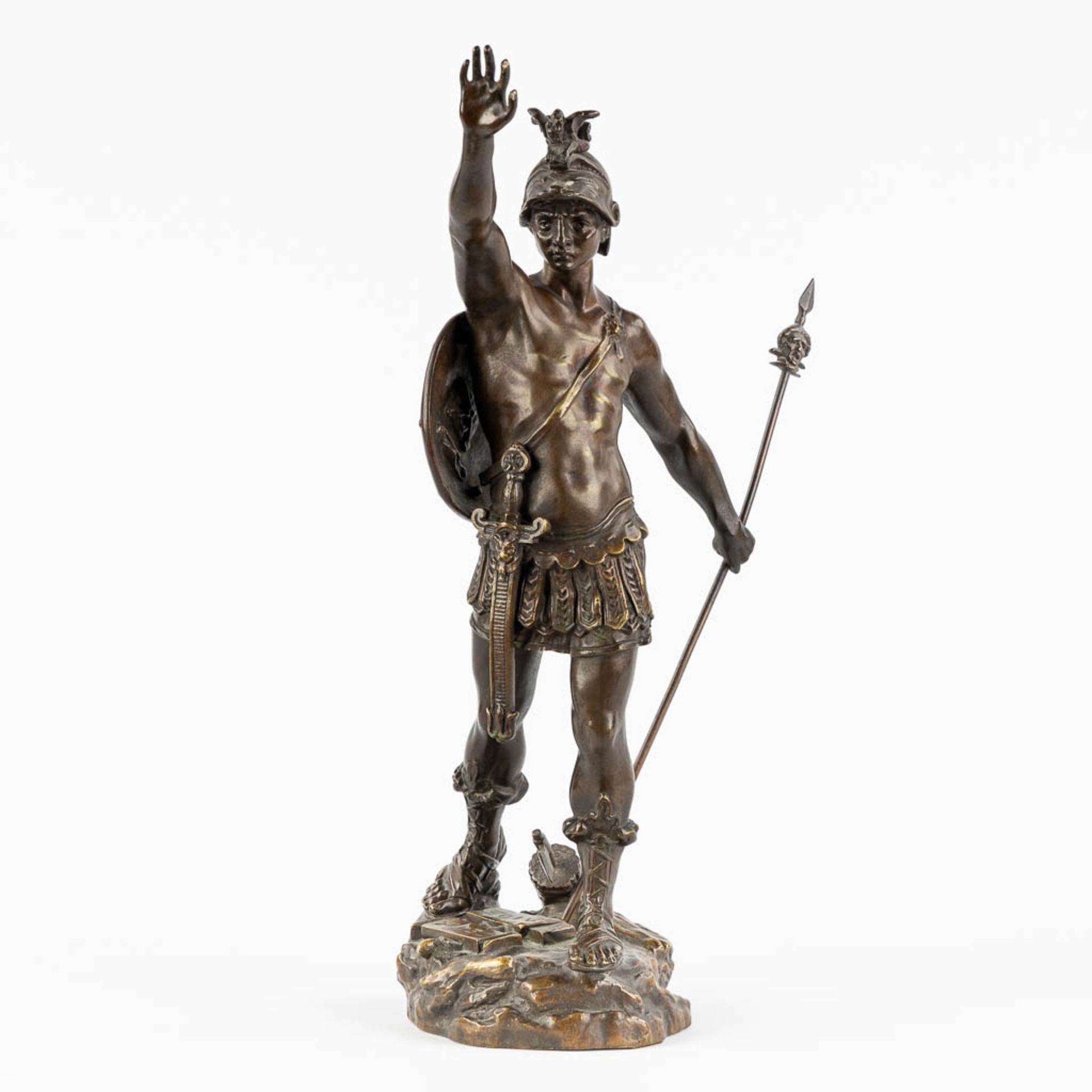 Désiré GRISARD (1872-?) 'Victorious' patinated bronze. (L:14 x W:25 x H:40 cm)