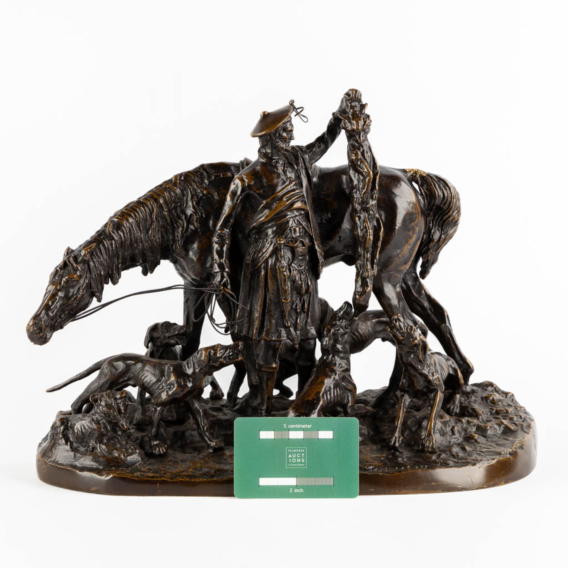 Pierre-Jules MÈNE (1810-1879) 'Hunting Scene with Scottish Figurine' patinated bronze. (L:20 x W:35 - Bild 2 aus 14