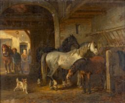 Jozef MOERENHOUT (1801-1875)(attr.) 'Horses in the stable' oil on canvas. (W:42 x H:34 cm)