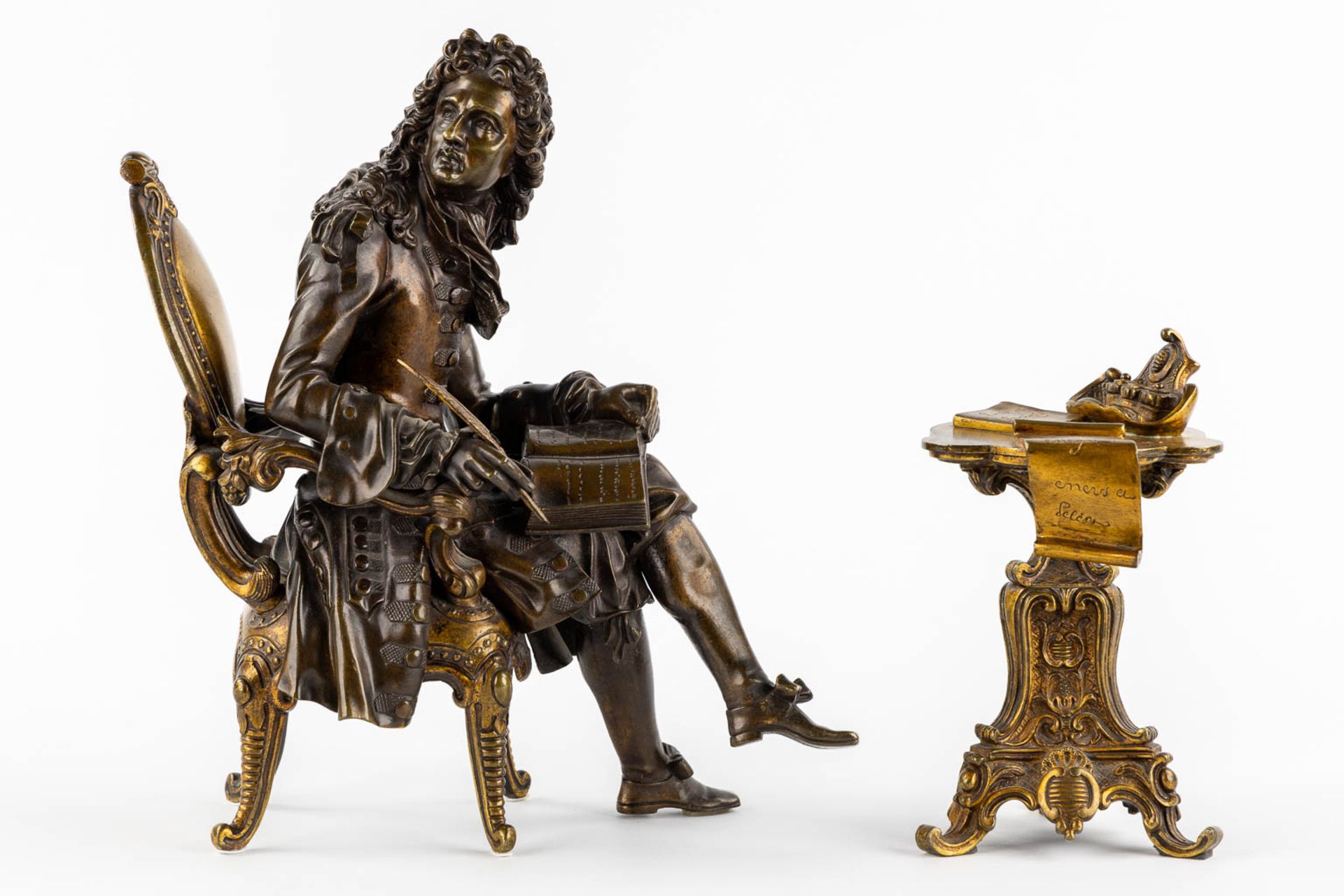 Pascal Collasse, a patinated and gilt bronze figurine. Circa 1900. (L:15 x W:25 x H:29 cm) - Image 3 of 13