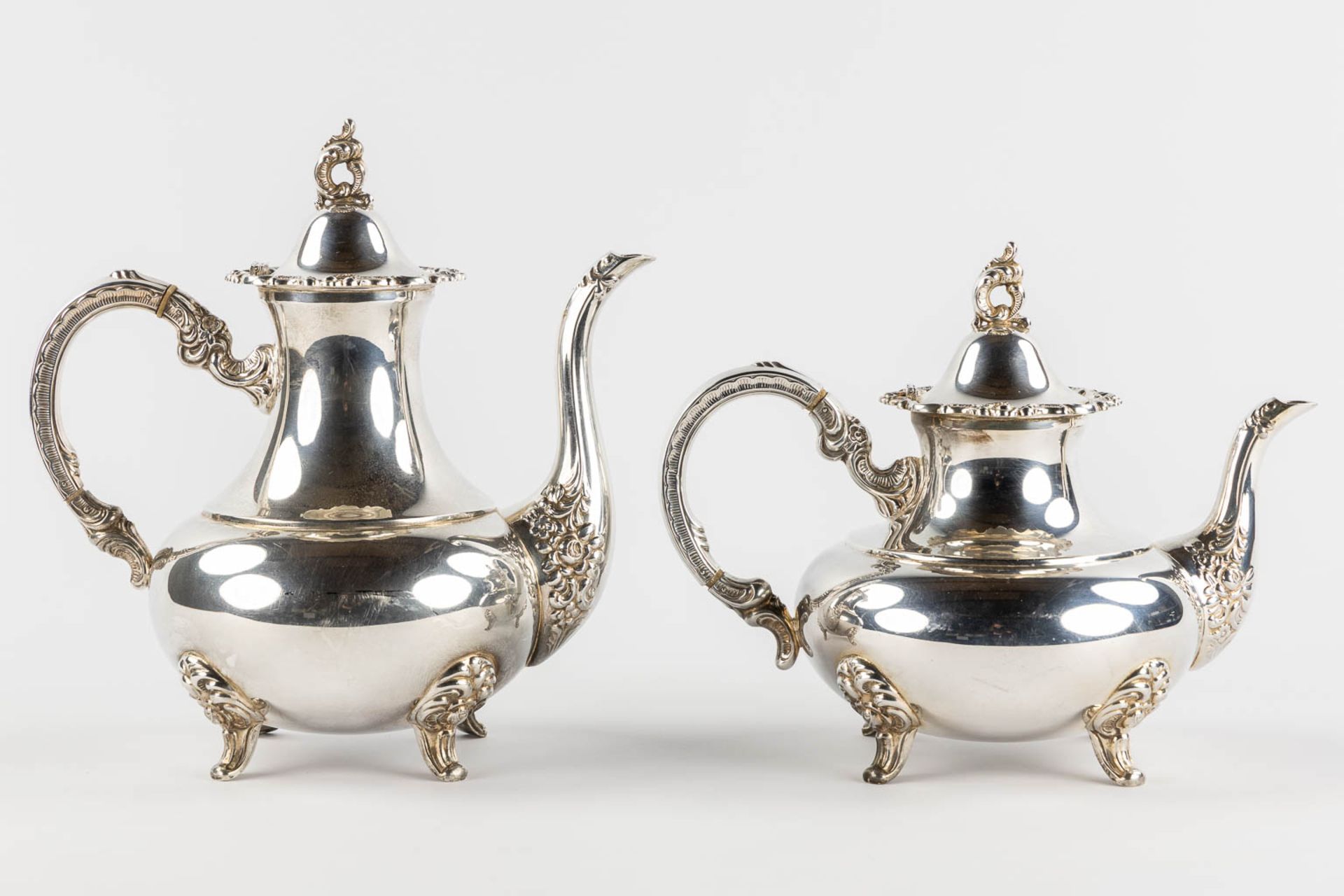 A Coffee and Tea service with a platter, silver, Germany. 925/1000. 4,049kg. (L:44,5 x W:69 cm) - Bild 6 aus 18