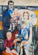 Livia CANESTRARO (1936) 'Family of 5', oil on canvas. 1964-1967-1972. (W:124 x H:181 cm)