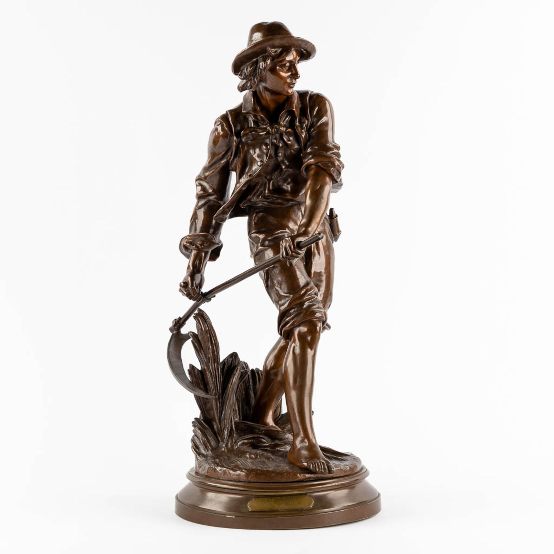 Eugène Antoine AIZELIN (1821-1902) 'Faucheur' patinated bronze. (L:28 x W:38 x H:70 cm) - Image 7 of 13