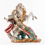 Paolo MARIONI (XX) 'Saint George slaying the dragon' glazed terracotta. (L:23 x W:38 x H:38 cm)