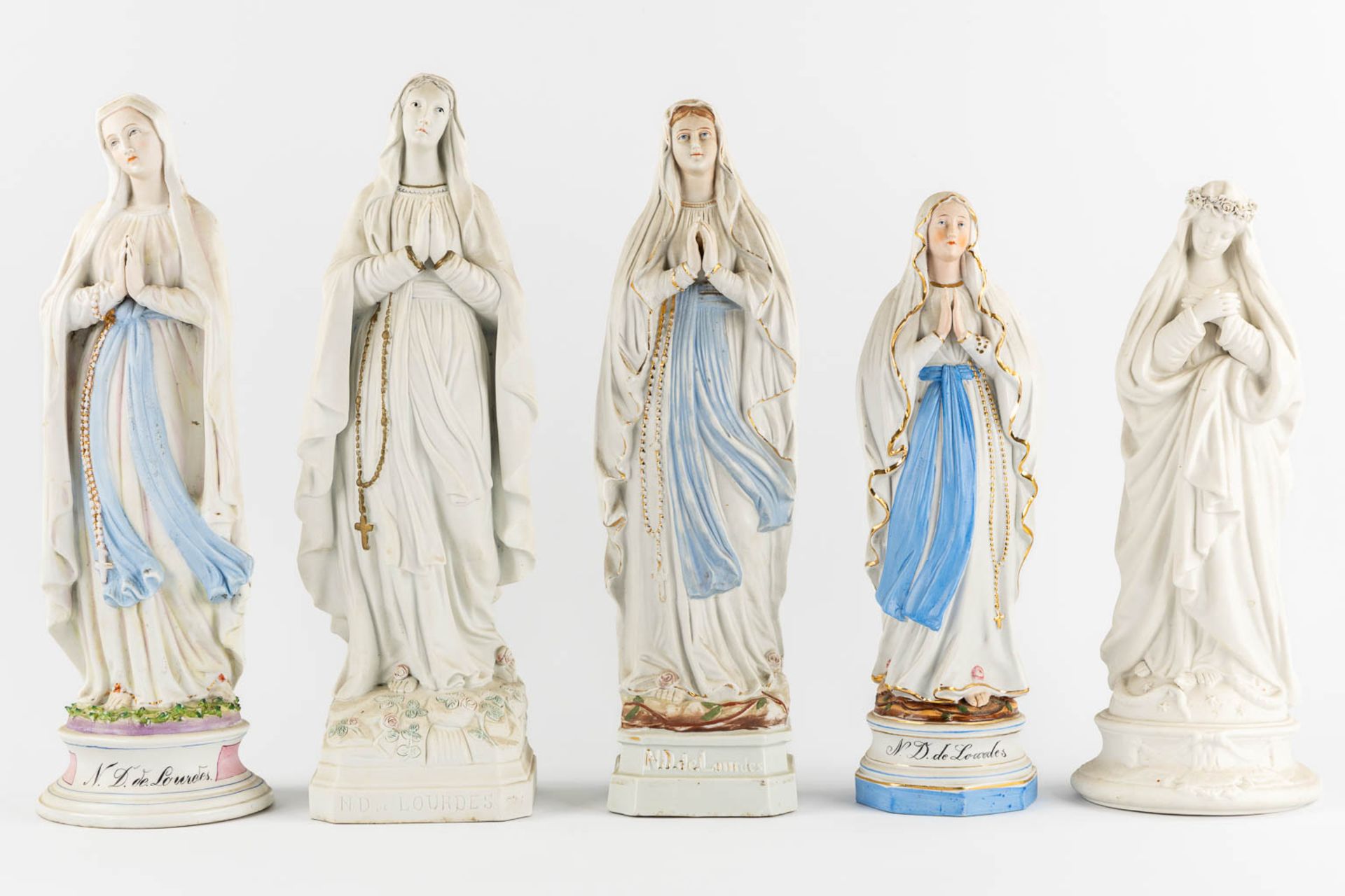 Nine bisque porcelain figurines of Saints, Madonna's. 20th C. (H:48 cm) - Image 3 of 9