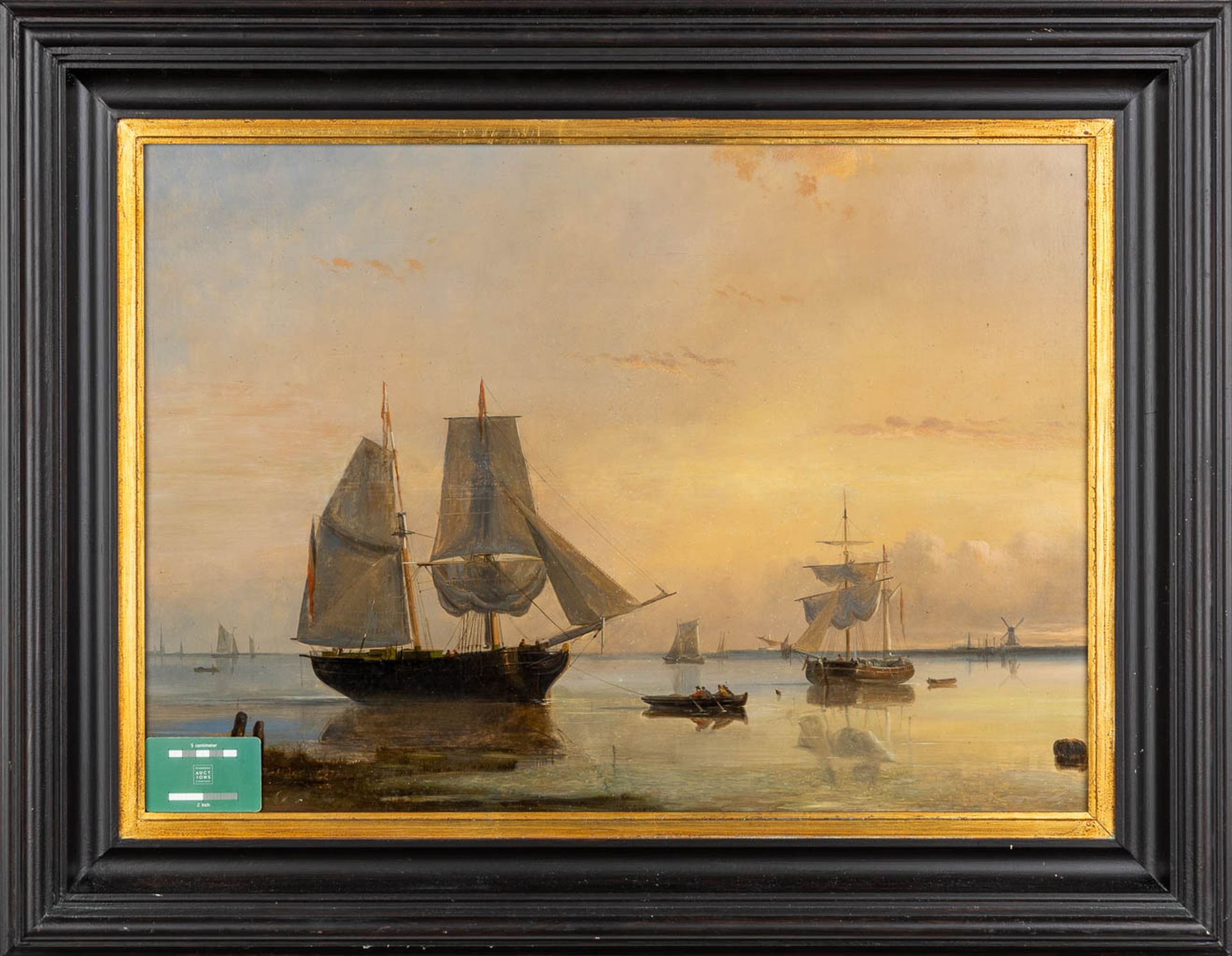 Egide LINNIG (1821-1860) 'Harbor View' oil on panel. (W:70,5 x H:50 cm) - Image 2 of 7