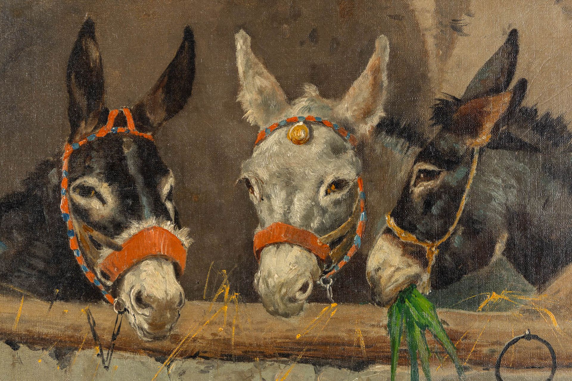 Alfred VERWEE (1838-1895)(Attr.) 'Three Donkeys' oil on canvas. 1907. (W:52 x H:30,5 cm) - Bild 4 aus 6