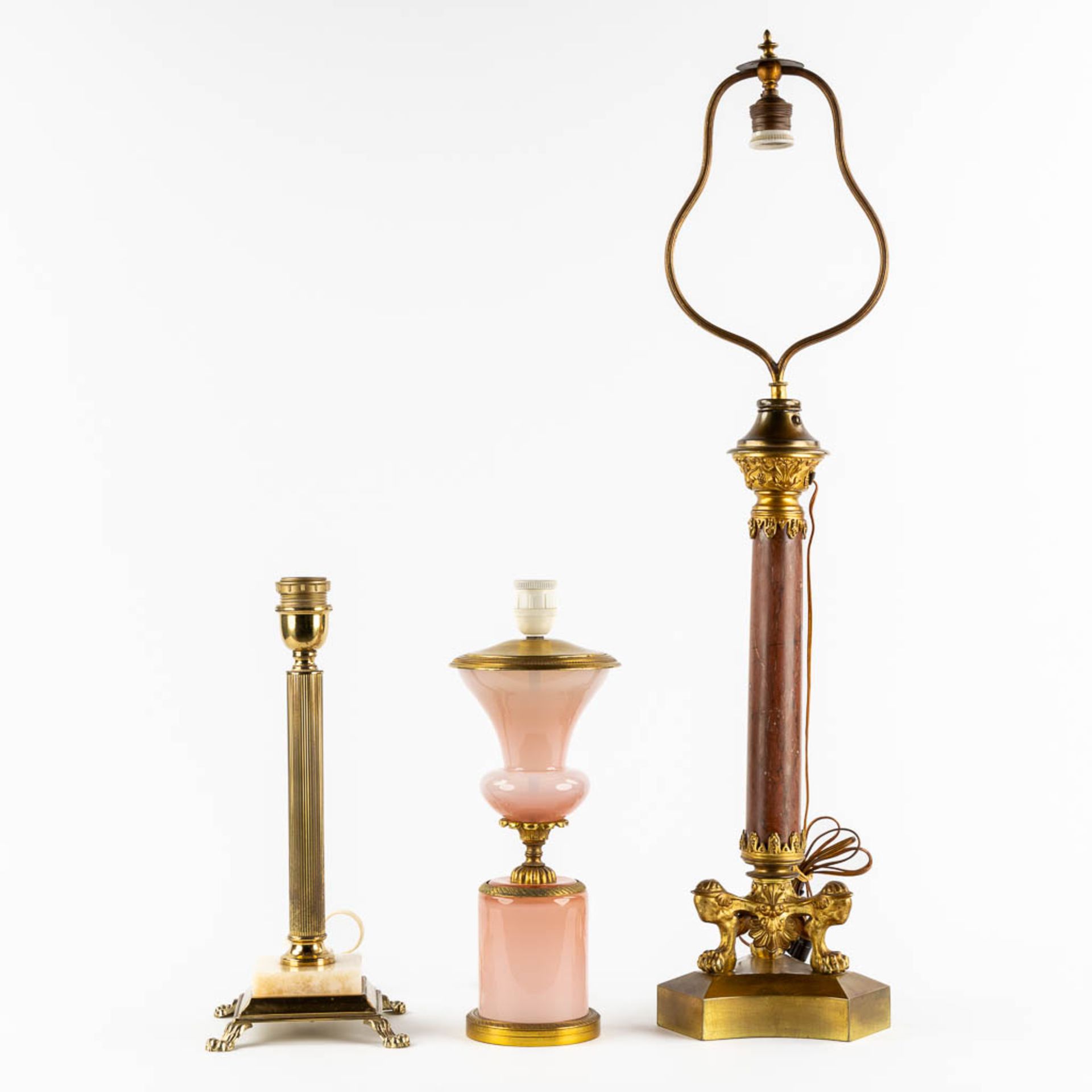 Three table lamps, Bronze, Onyx and Opaline. (H:85 cm) - Bild 3 aus 11