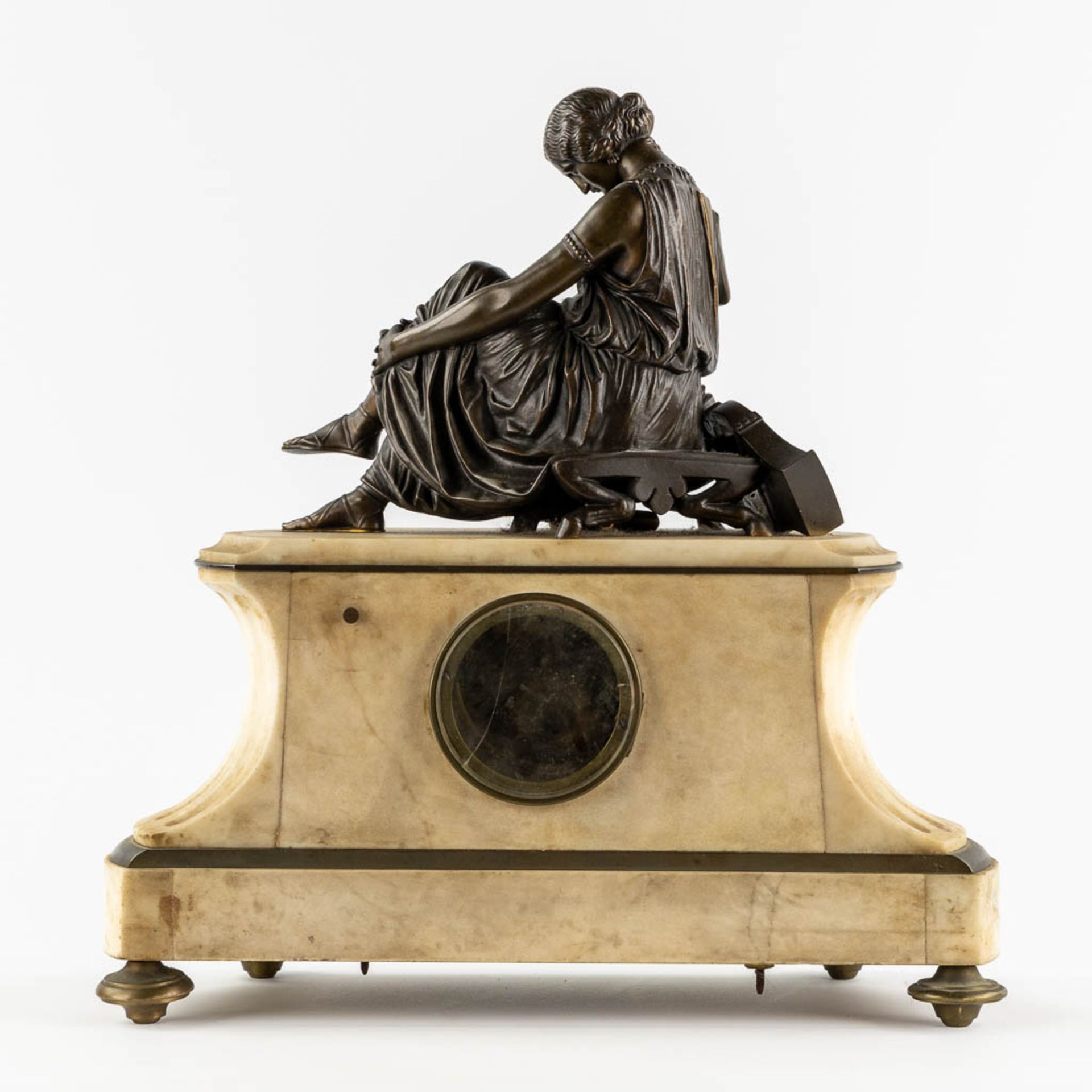 James PRADIER (1790-1852) 'Mantle Clock', patinated bronze on White Carrara marble. (L:21 x W:45 x H - Bild 5 aus 11