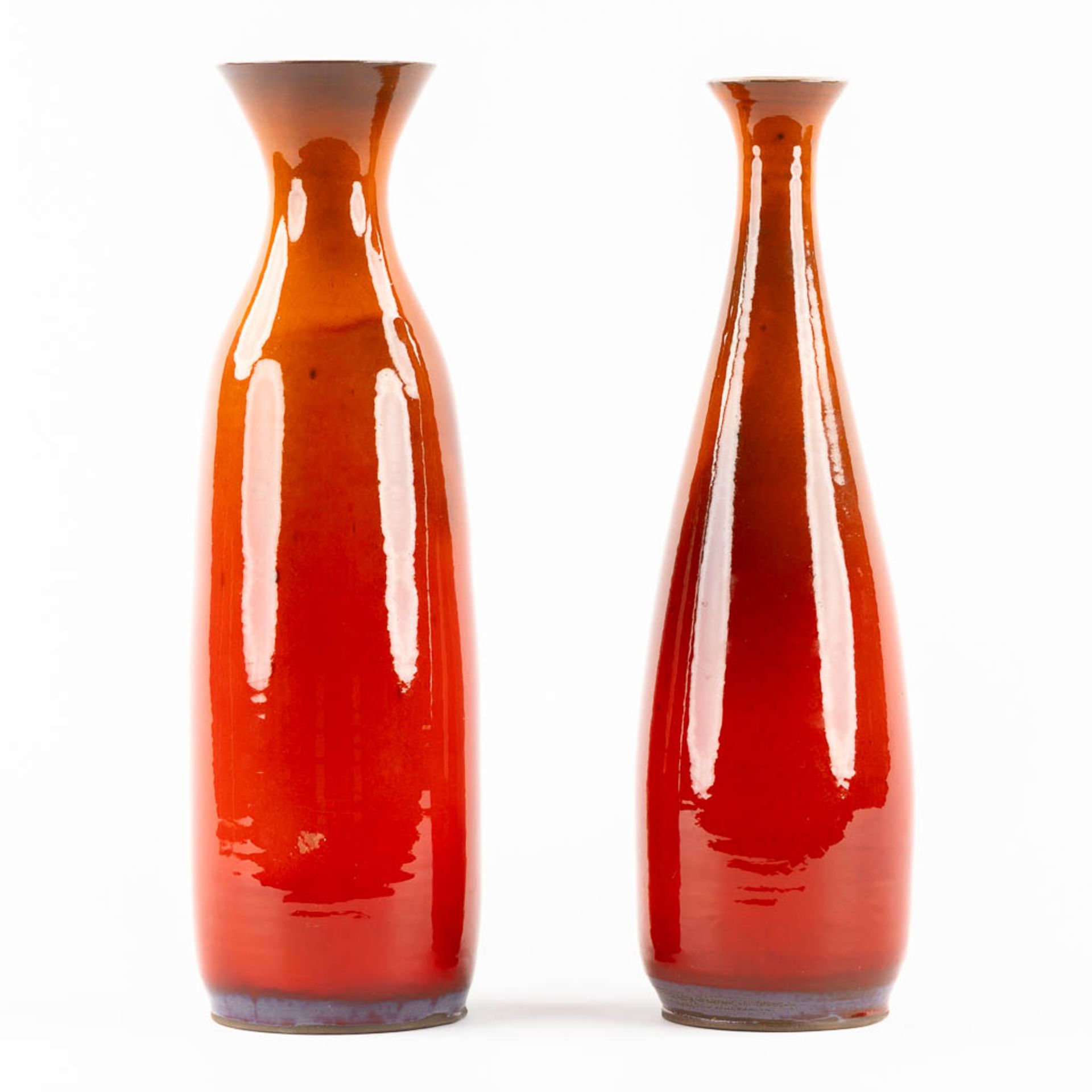 Oswald TIEBERGHIEN (1936) 'Two Vases' glazed ceramics. (H:41 x D:11 cm) - Image 3 of 11