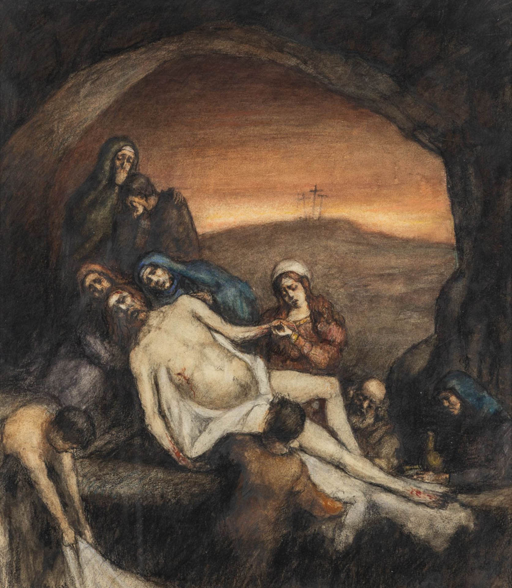 Karel Martin CLAESSENS (1864-1938) 'The Lamentation of Christ' gouache on paper. (W:40 x H:46 cm)