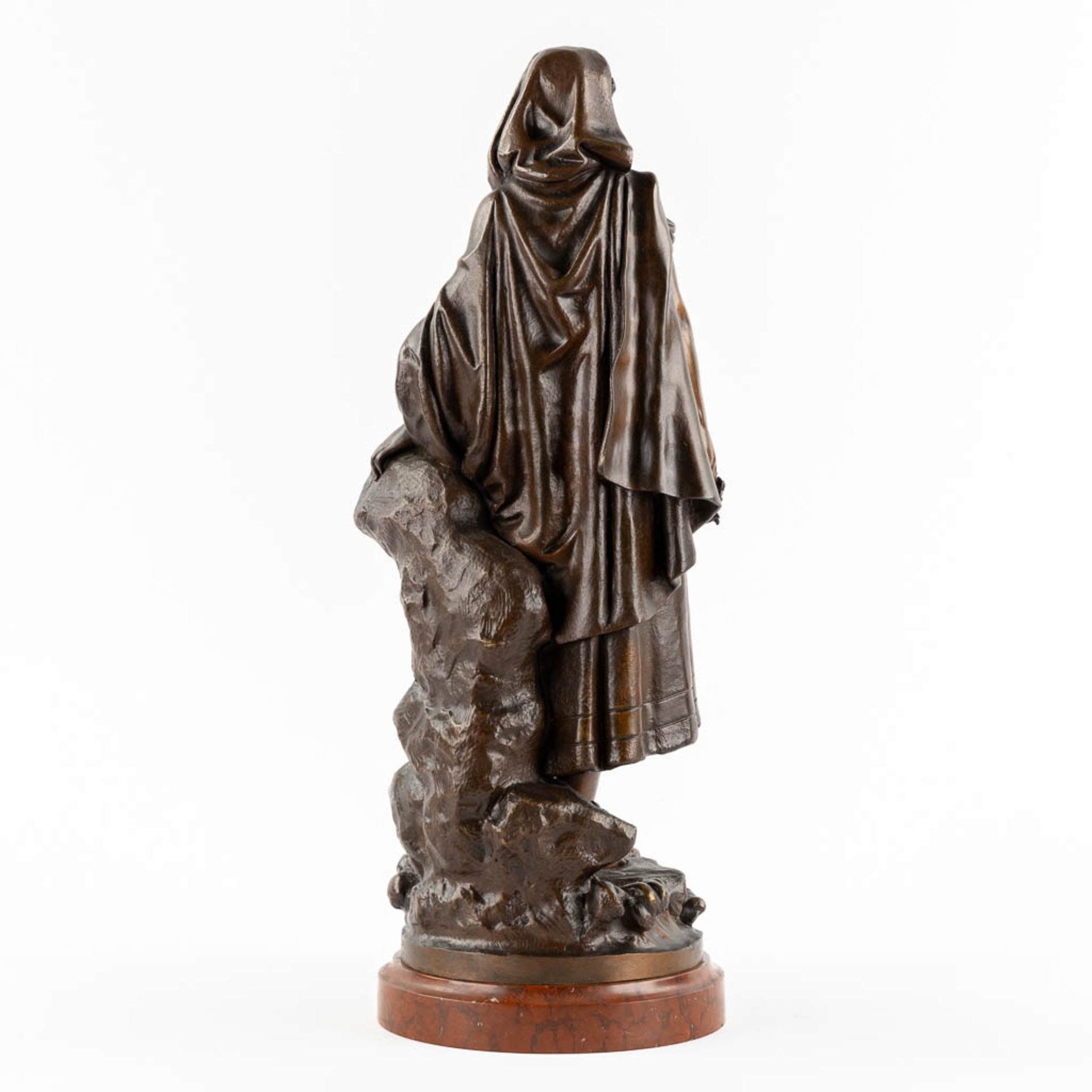 Eutrope BOURET (1833-1906) 'Lady with flowers' patinated bronze on a marble base. (L:19 x W:17 x H:4 - Image 5 of 11