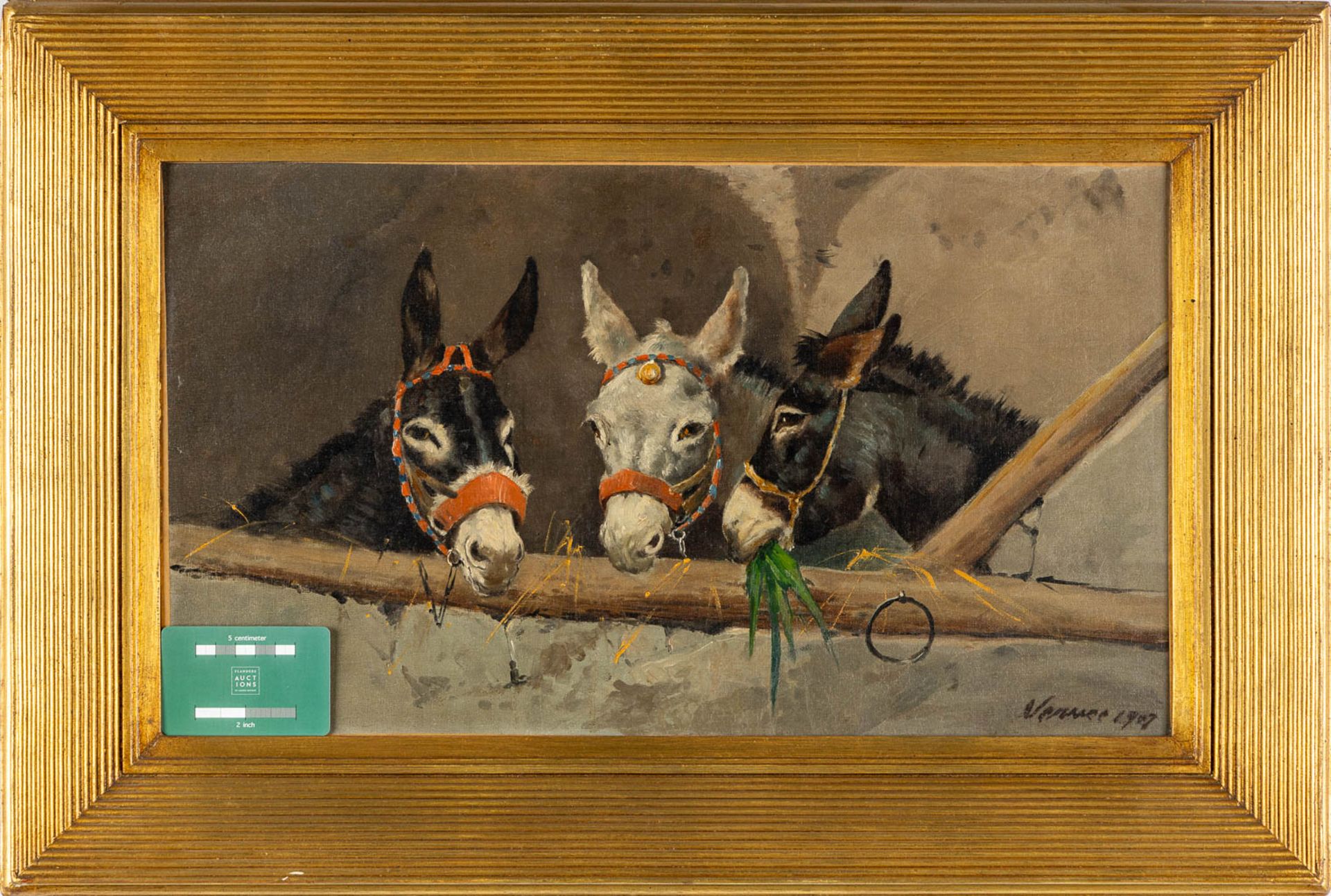 Alfred VERWEE (1838-1895)(Attr.) 'Three Donkeys' oil on canvas. 1907. (W:52 x H:30,5 cm) - Bild 2 aus 6