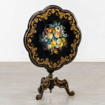 A Tilt-Top table with hand-painted floral decor, Napoleon 3 style. (H:67 x D:72 cm)